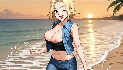 Android 18 соблазняет ее идеальное тело в горячих чрезвычайно соблазнительных эротических позах в Драконий шарик, 3D анимация для взрослых