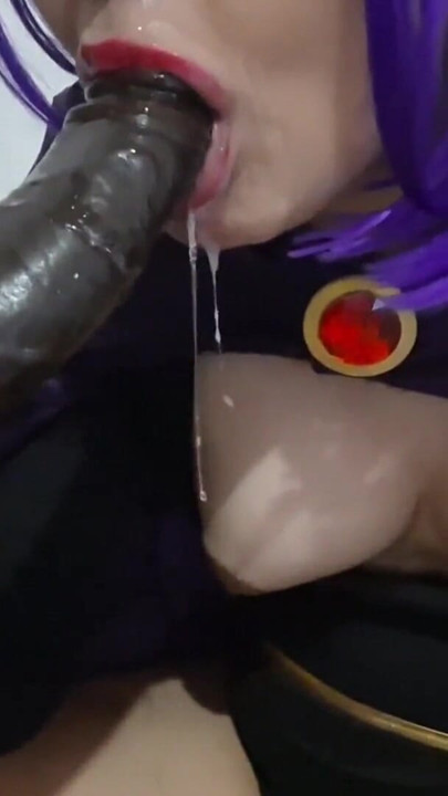 Stupid Big Tits Sissy Slut Raven Eating Cum after Giving a Blowjob to a Big Black Dildo | Clip 2