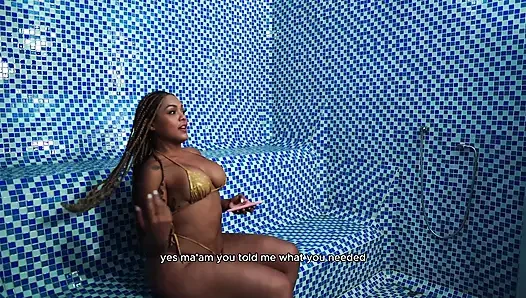 What if you fuck me instead of repairing the sauna? Hot brunette gets fucked intensely by a huge cock