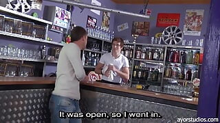 Customer gets a drink – and a hard cock to enjoy!