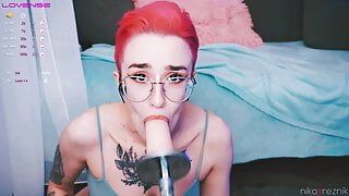 Cute tomboy getting fuck in mouth by fuckmachine
