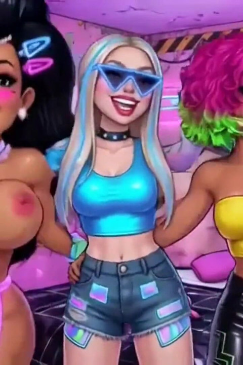 Funny Cartoon Girl Topless, Ai Animation