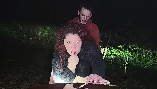 Little bitch getting fucked in a forest in the middle of the night