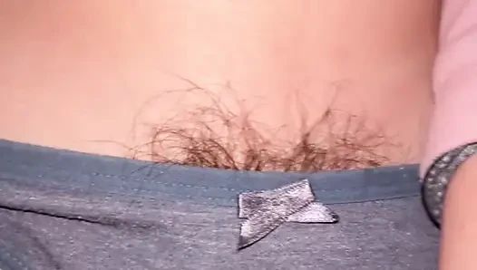 Pubis hair out of panties make me cum on her