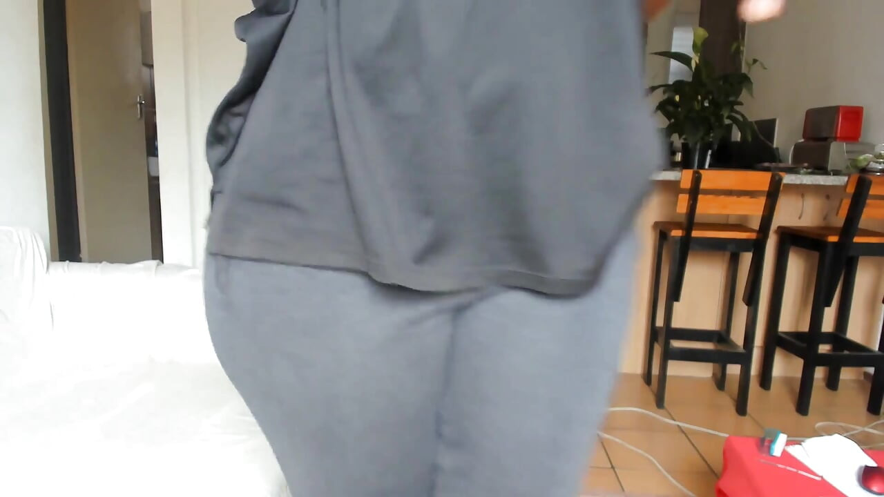 Big-booty with pants down, knees on the floor