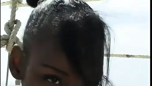 Superb black model gets cock deeply inside wet pussy after baking