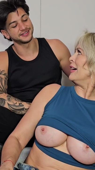 Busty blonde MILF fucked on the living room couch by her best friend's son | Clip 1