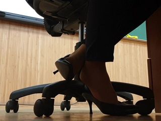 Pantyhose teacher shoeplay dipping high heels