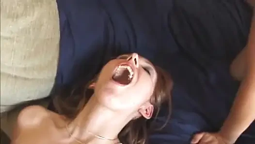 Hot babe shares cum with nasty slut after anal threesome