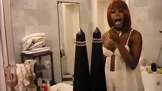 Very Beautiful Black Trans with Perfect Tits Ass Fucked and Cummed on Body by Huge Vintage Cock