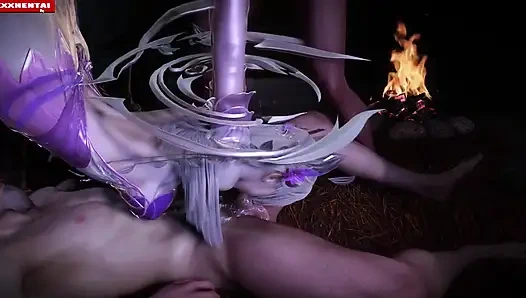 Гэнгбэнг подпрыгиваю попкой: готова к рендеру - 3D-анимация