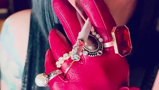 Red Leather Gloves & Rings! Smoking Tart Tina Snua Smokes A Cigarette & Shows Off Her Gloves - Smoker