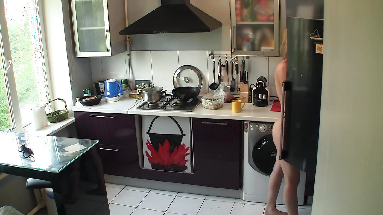 Naked Teen in the Kitchen