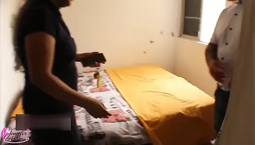 I have to stay in the same bed with my stepmom and we end up hot and fucking until she makes a Creampie - Porn in English