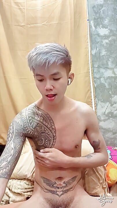 Inked Asain Boy Playing with His Anal Vibrator Toy