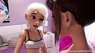 女同性恋动画与可爱的独自发生性关系