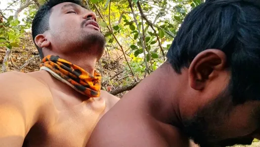 Indiano gay pornô - ele é um garoto da vila e ele é jovem e agora ele está ocupado fodendo na selva
