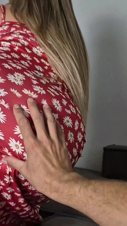 Step Mom caught Step Son with boner secretly jerking off while she cleans and helps him cum on her big round ass | Clip 1