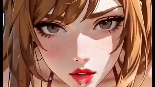Cewek imut rambut merah dengan bikini lagi asik di pantai, animasi ai