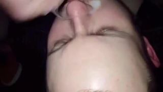 He get his face covered with creamy cum
