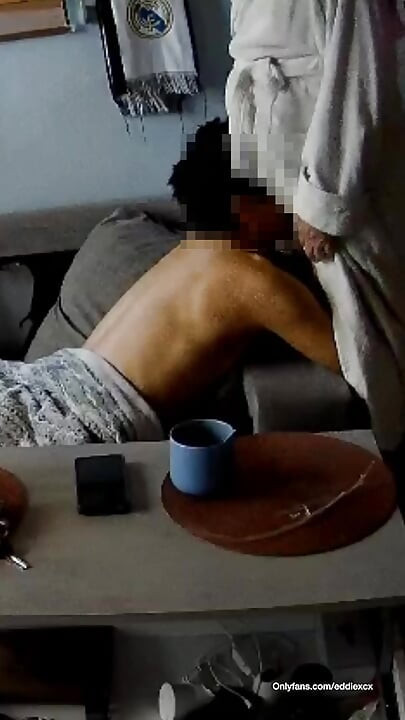 Little slut comes home from high school and gives grandpa a blowjob