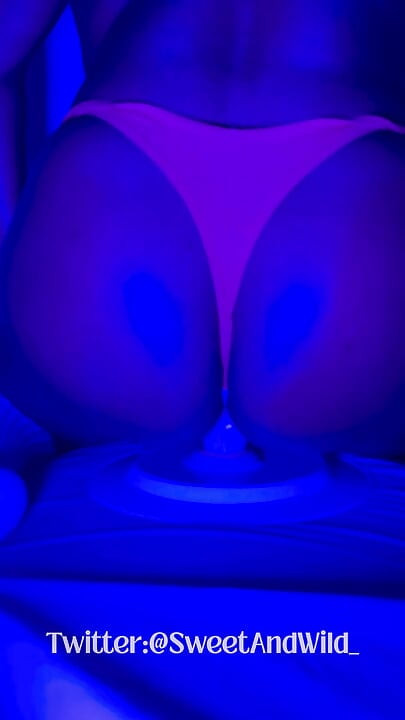 Ebony Goddess Leaking: Neon Thong & Dildo Squirt