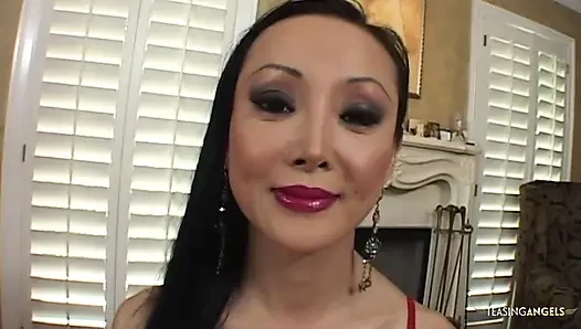 Ange Venus, a voluptuous Asian milf, proudly displays her remarkably long hair before engaging in sexual intercourse