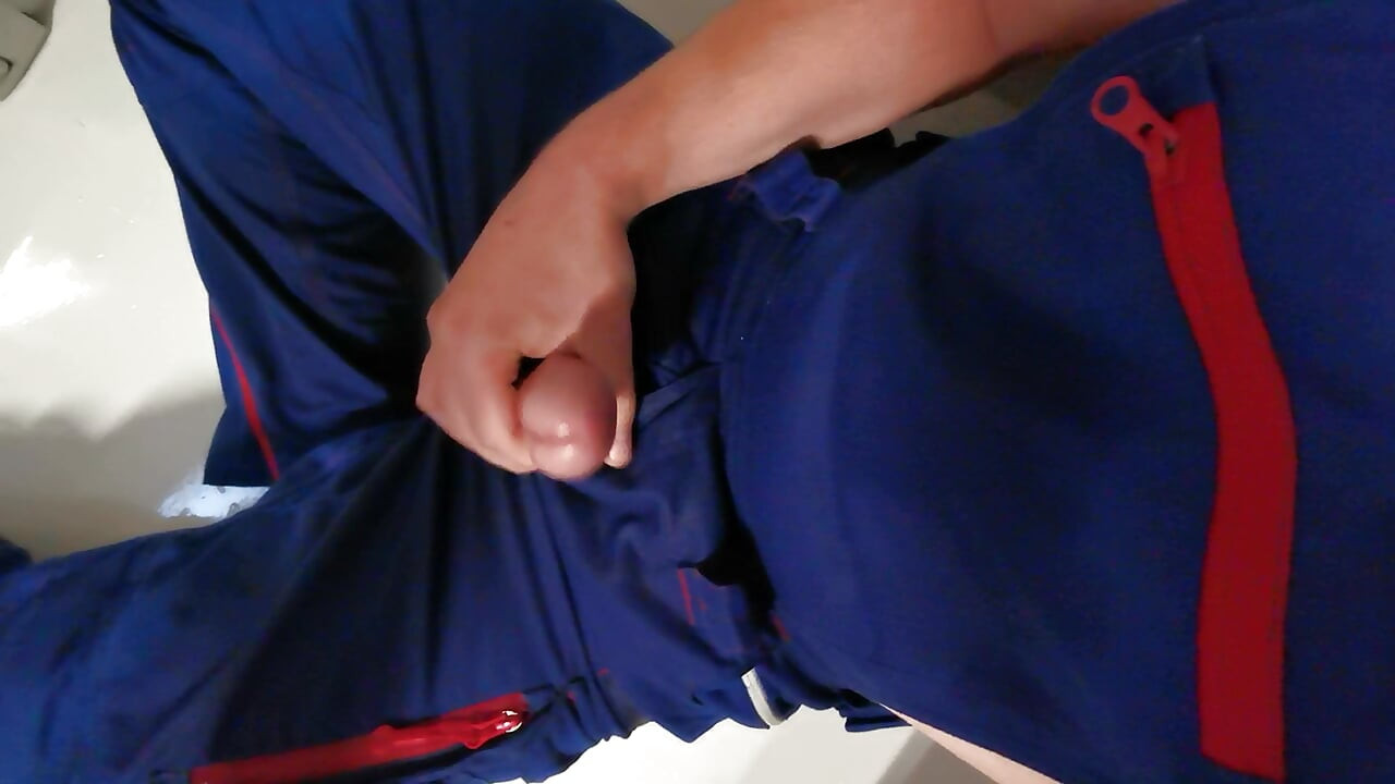 in horny work gear pissing and cumshot