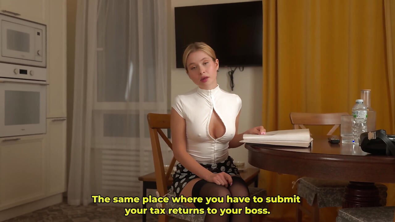 Busty Secretary Risks Job for Boss Tax Report Gets Stretched POV Big Dick