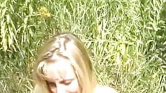 Blonde girl from Germany making a dude cum just by masturbating