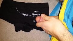 Cumshot on black boyshort panties