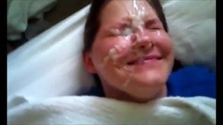 Камшот на лицо, пухлая - в любительском видео