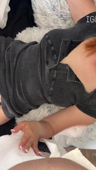 Authentic red head loves to give oily handjobs and stroke cock with giving balls massage by teasingin see through panties | Clip 1