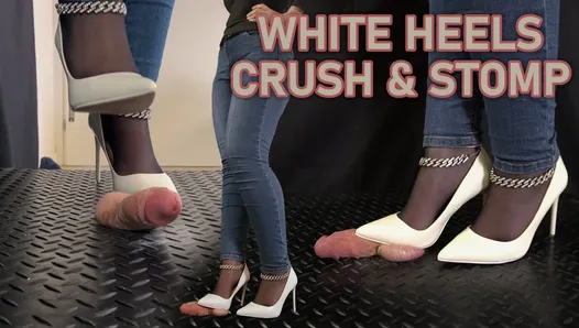 White Heels Crush and Stomp - Bootjob, Shoejob, Ballbusting, CBT, Trample, Trampling, High Heels, Crush, Stiletto