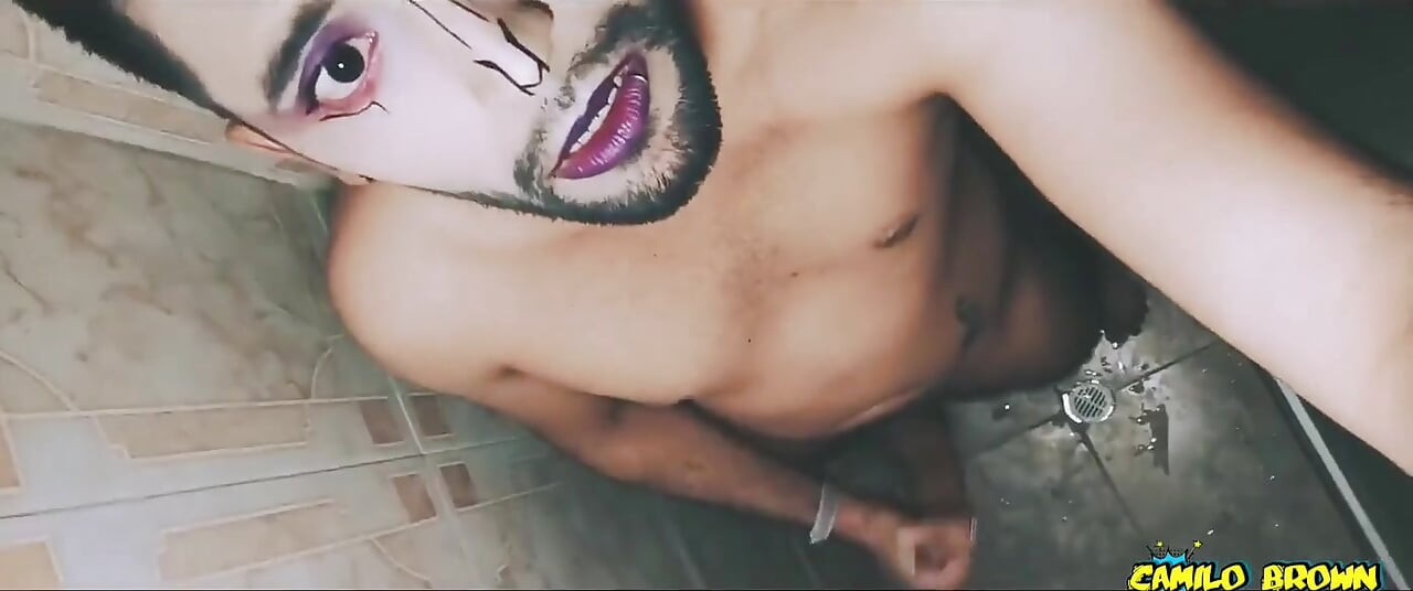 Alien boy jerking his big uncut cock in the shower and eating his own cum