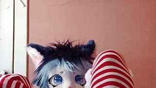 Lightning masturbating in a Christmas dress 1