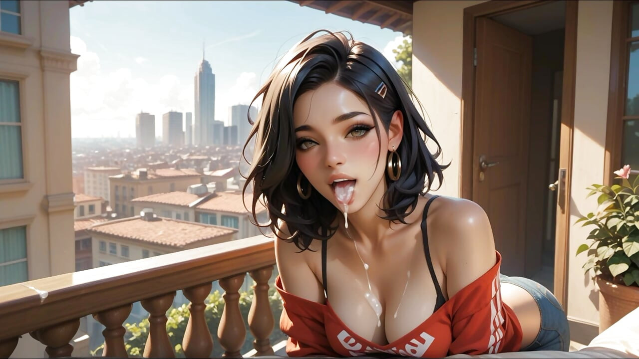 Cycata gorąca brunetka i tyłek ruchają się na hotelowym balkonie