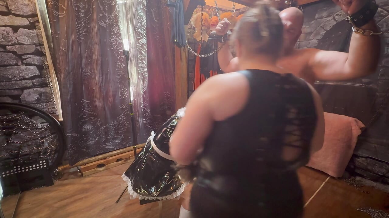 Part 7:- Domina Satana takes Booboo and Maid Jayne in the dungeon before she goes to Wales