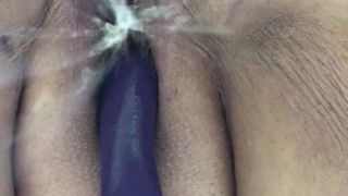 BBW masturbates with vibe and squirts all over screen