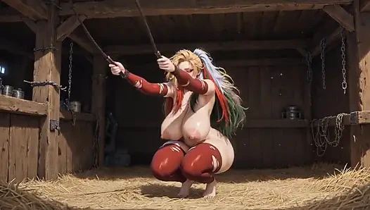 Mature Cowgirl Self Tease – Leather Whip Ass & Breast Play in Stable