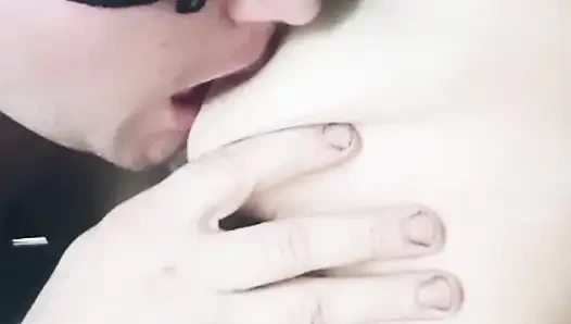 Lick the whipped cream from the breasts well, a lot of whipped cream