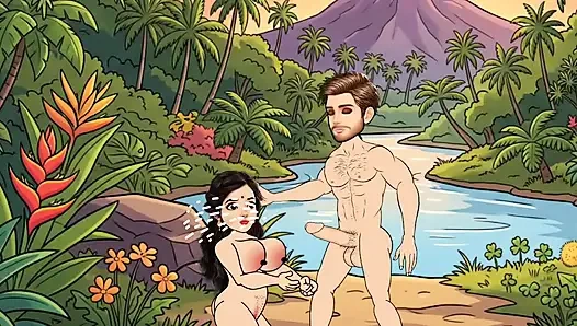 Man fucks woman with big cock in the forest, woman is very happy.