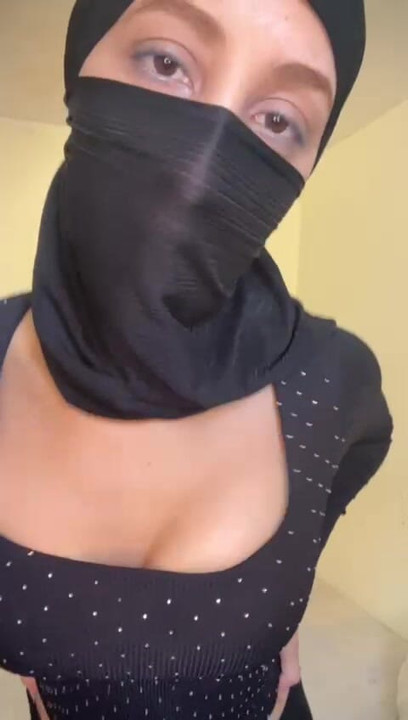 Arab Girl in Hijab Moans Softly While Squeezing Her Own Big Boobs