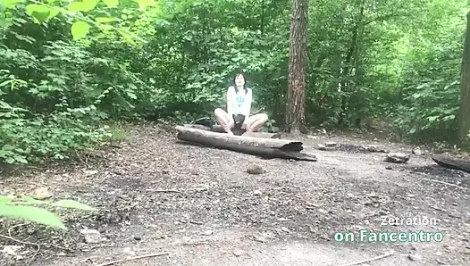 She's pleasuring her pussy  a sweet brunette MILF in the forest, and I'm secretly watching her!