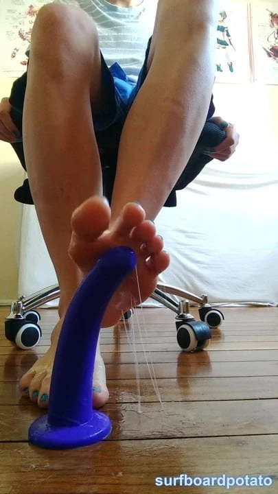 Twink with painted nails practices giving a messy footjob