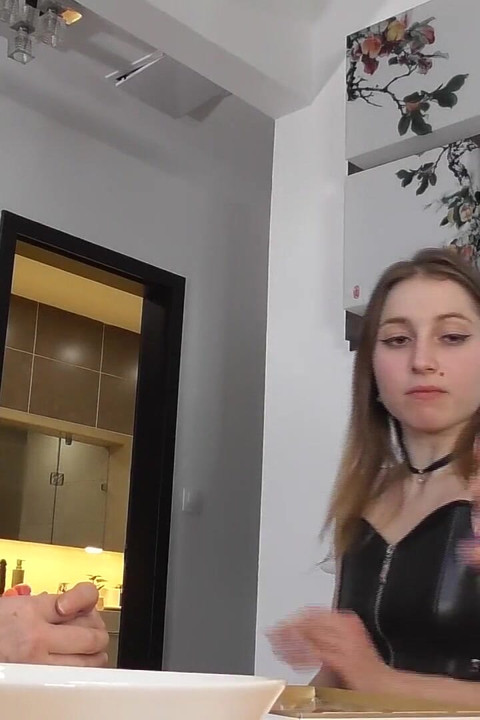Disgusting Slave Eats Spitted Food by Two Gorgeous Mistresses