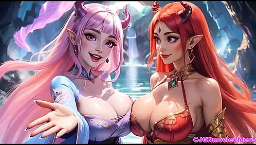 Lesbians kiss together, Ai animation