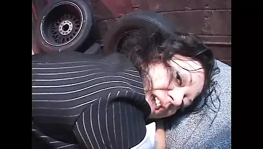 Fat ass Miltf babe pussy pounded by black foursome in alley