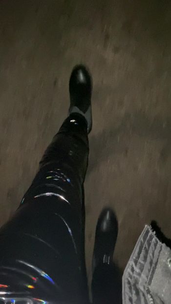 Latex leggings at truck stop walk