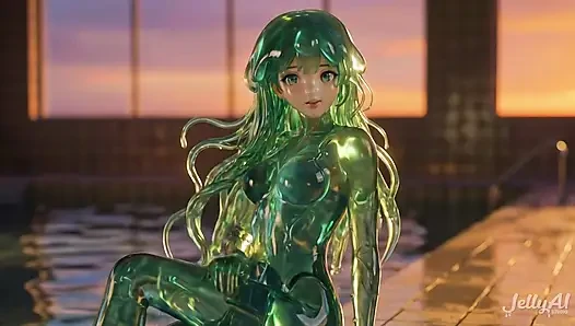 Emerald Jellyfish Girl Grinding & Riding – Dripping Wet Tongue